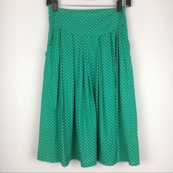 Modcloth Pretty Vacant Size XS Skirt Green White Hearts Heart Print With Pockets - Picture 2 of 7